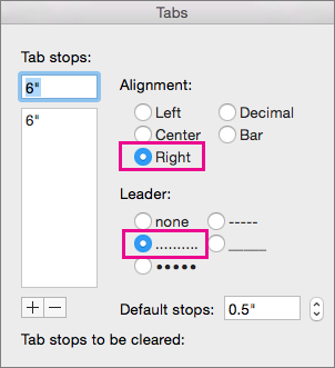 set right tab in word version 15 for mac